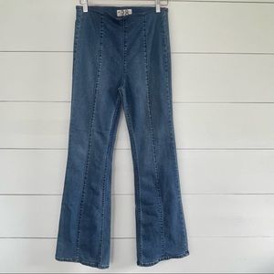 Free People Blue Stone Medium Wash Pull On Flare Jeans